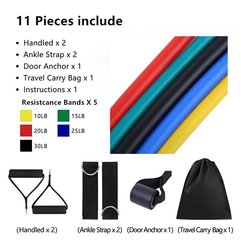 17-Piece Latex Resistance Bands Set for Crossfit, Yoga, and Fitness - PowerFuelHQ